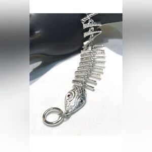 Nice KJL (Kenneth Jay Lane) Textured Silver Tone Snake Bone Bracelet